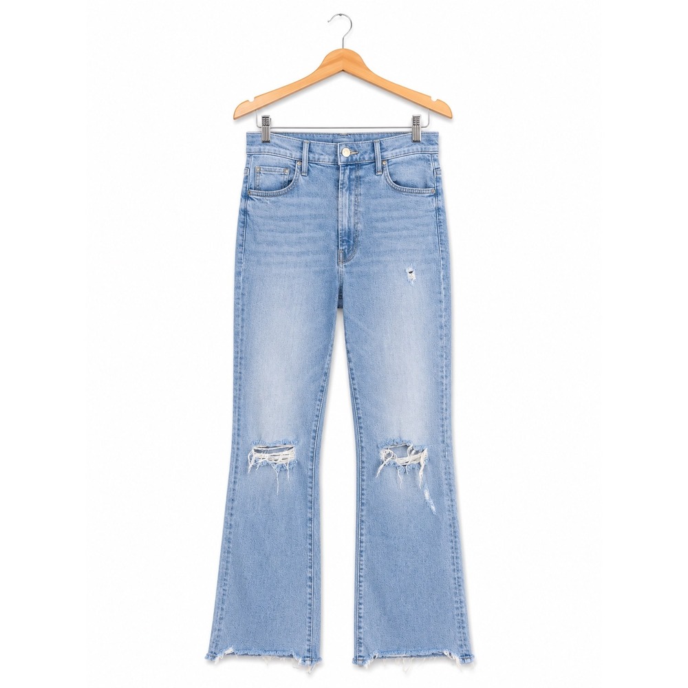 MOTHER The Hustler Ankle Fray Distressed Bootcut Jeans Light Blue High Rise - Picture 2 of 13